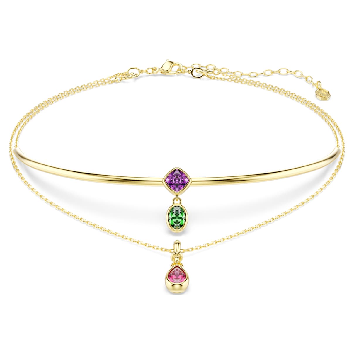 Imber gelaagde ketting, Verschillende slijpvormen, Meerkleurig, 18k gouden afwerking