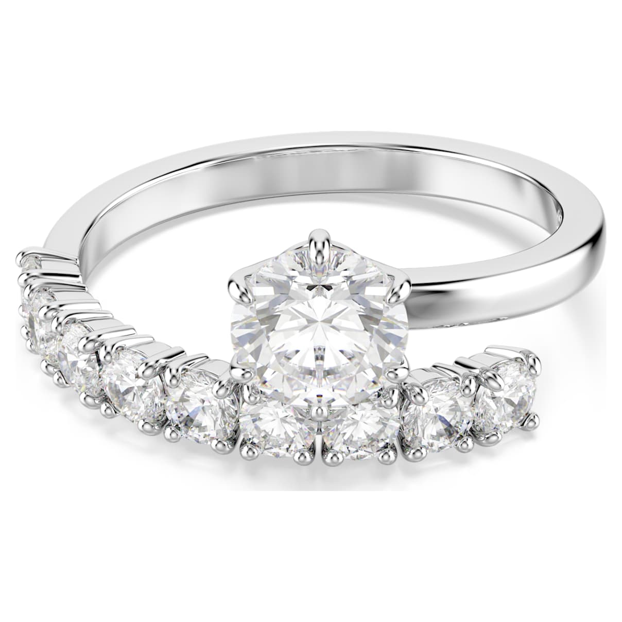 Swarovski Matrix Open Ring  Round Cut  White  Rhodium Plated