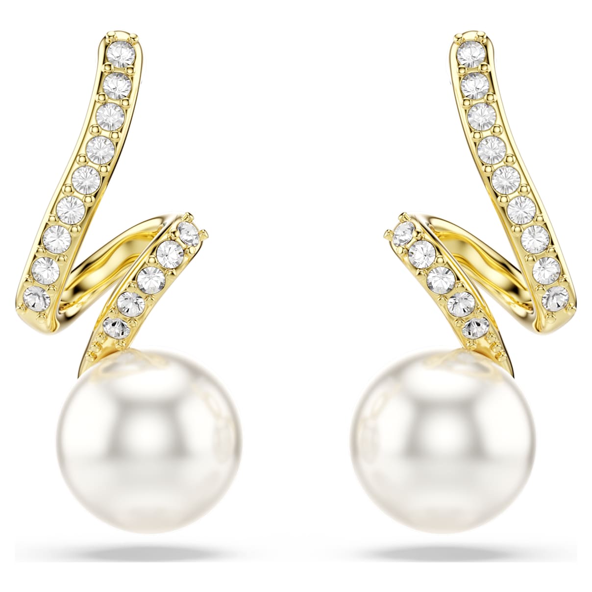 Orecchini Gabriella, Crystal Pearl, Taglio Round, Bianchi, Finitura oro 18K OS