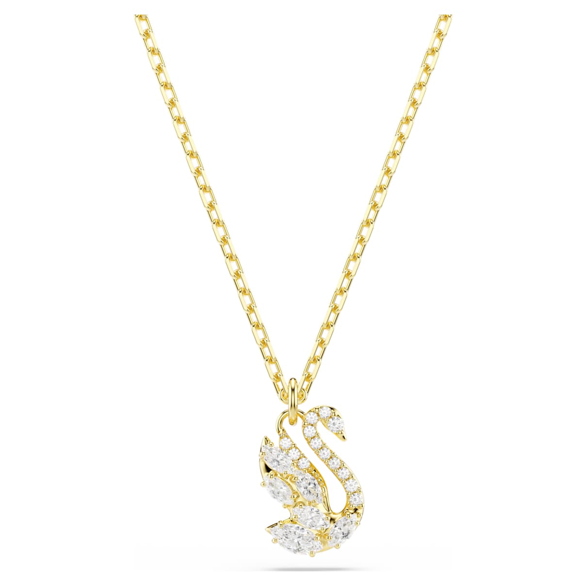 Pendente Swan, Taglio misto, Cigno, Bianco, Finitura oro 18K OS