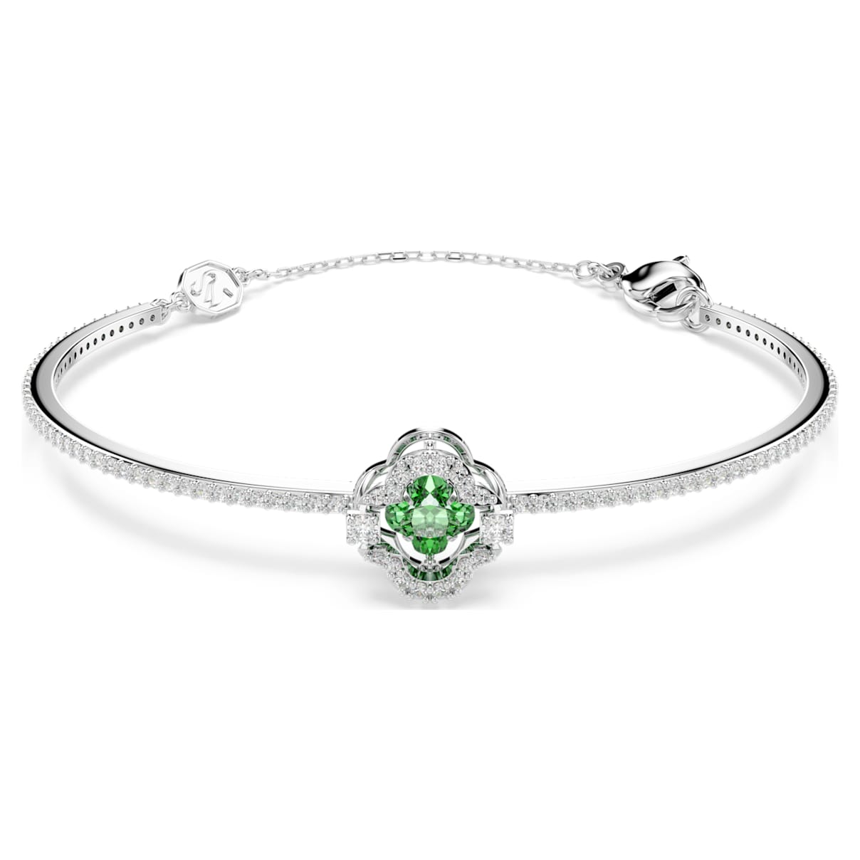 Bracciale rigido Una Angelic, Taglio misto, Verde, Placcato rodio OS
