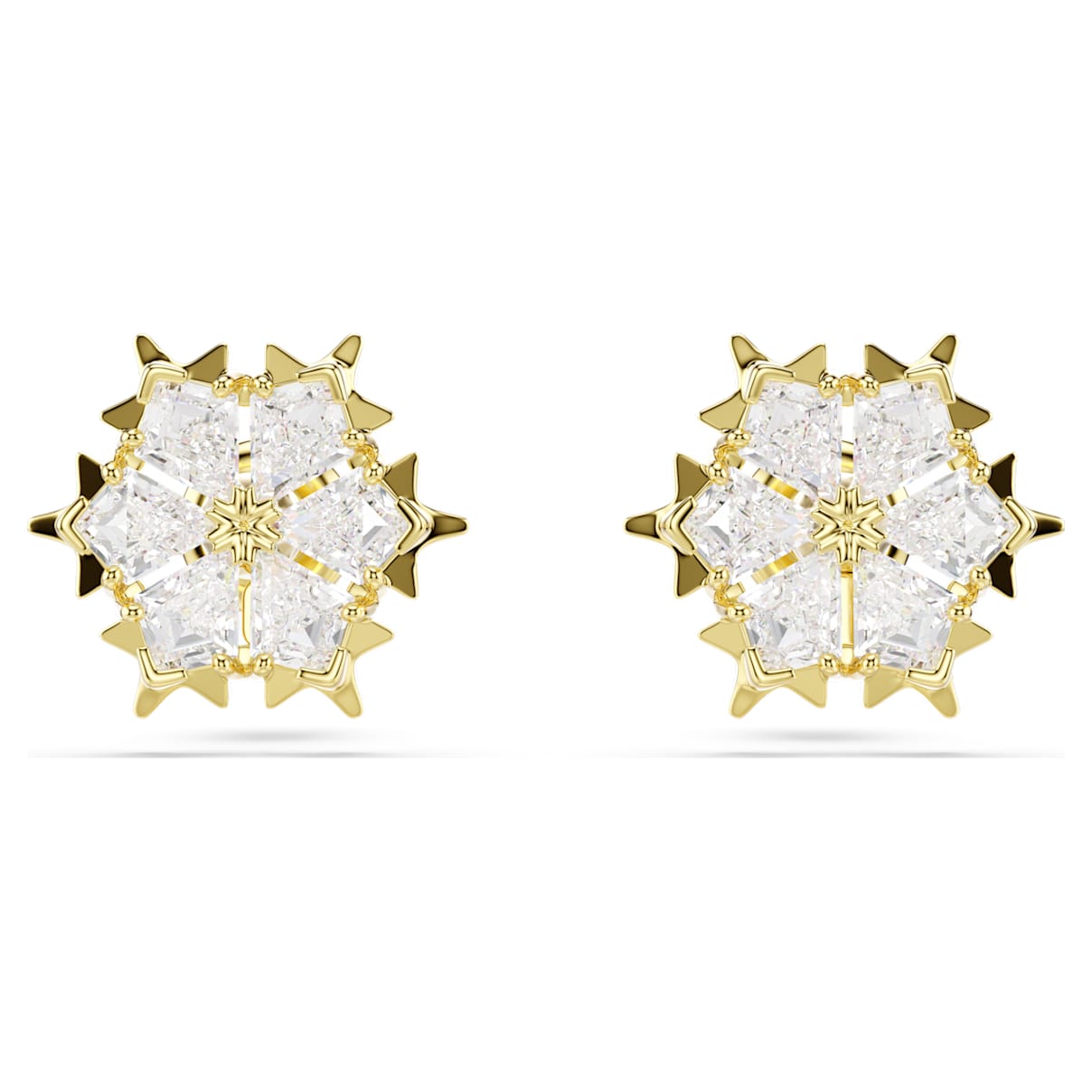 Swarovski Magic Stud Earrings  Mixed Cuts  Snowflake  White  18K Gold Finish