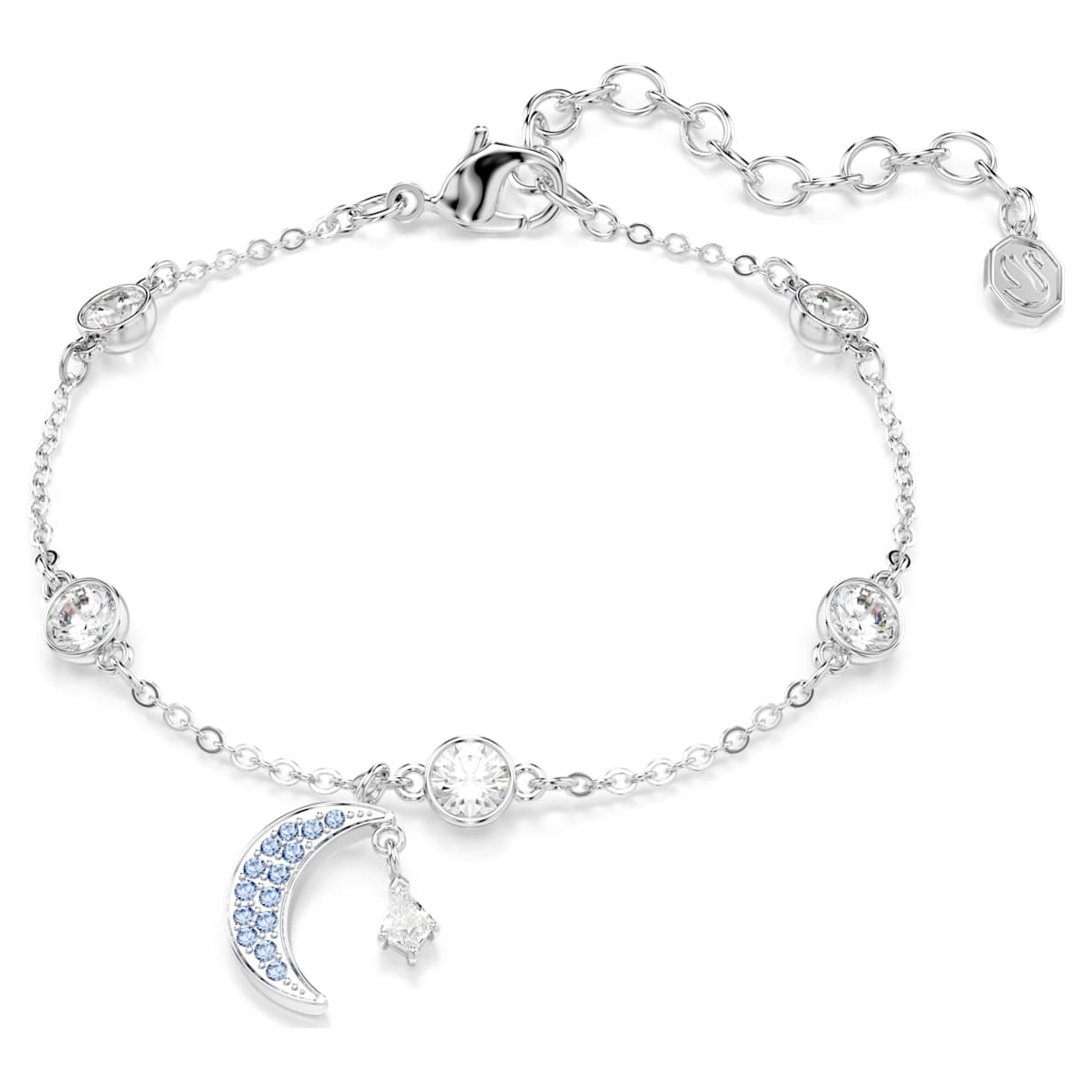 Symbolica bracelet, Round cut, Moon, Blue, Rhodium plated