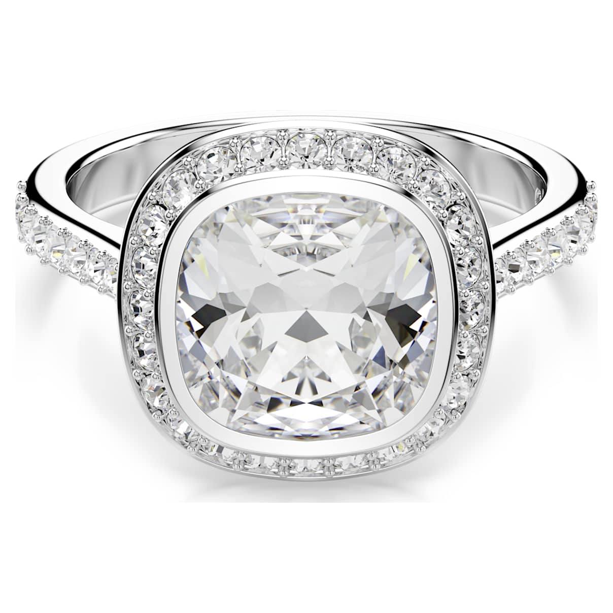 Una Angelic Strahlenkranz-Ring, Kissenschliff, WeiÃŸ, Rhodiniert Unisex 60