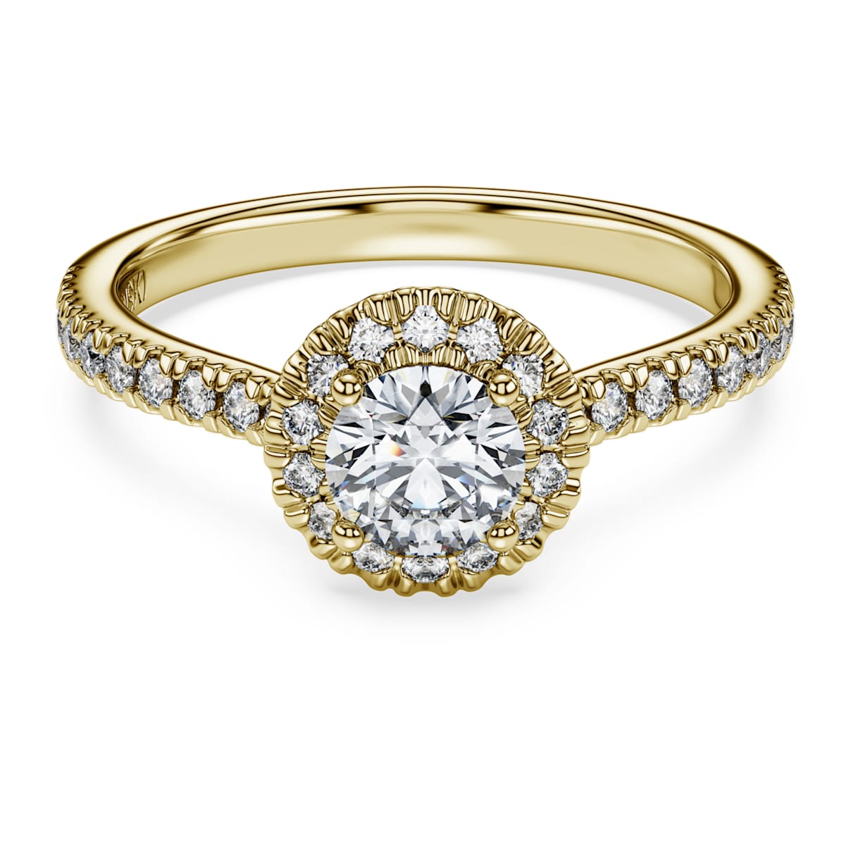 Eternity halo solitaire ring, Lab-grown diamonds 0.8 ct tw, Round shape, White, 14K yellow gold