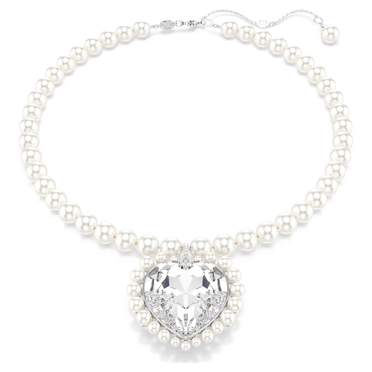 Swarovski White Ariana Grande X Necklace Crystal Pearl Heart Cut Heart Rhodium Plated - Image 1