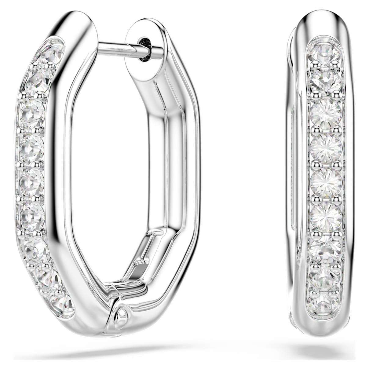 Pendientes de aro Dextera, Forma octagonal, Talla redonda, Pequeños, Blancos, Baño de rodio