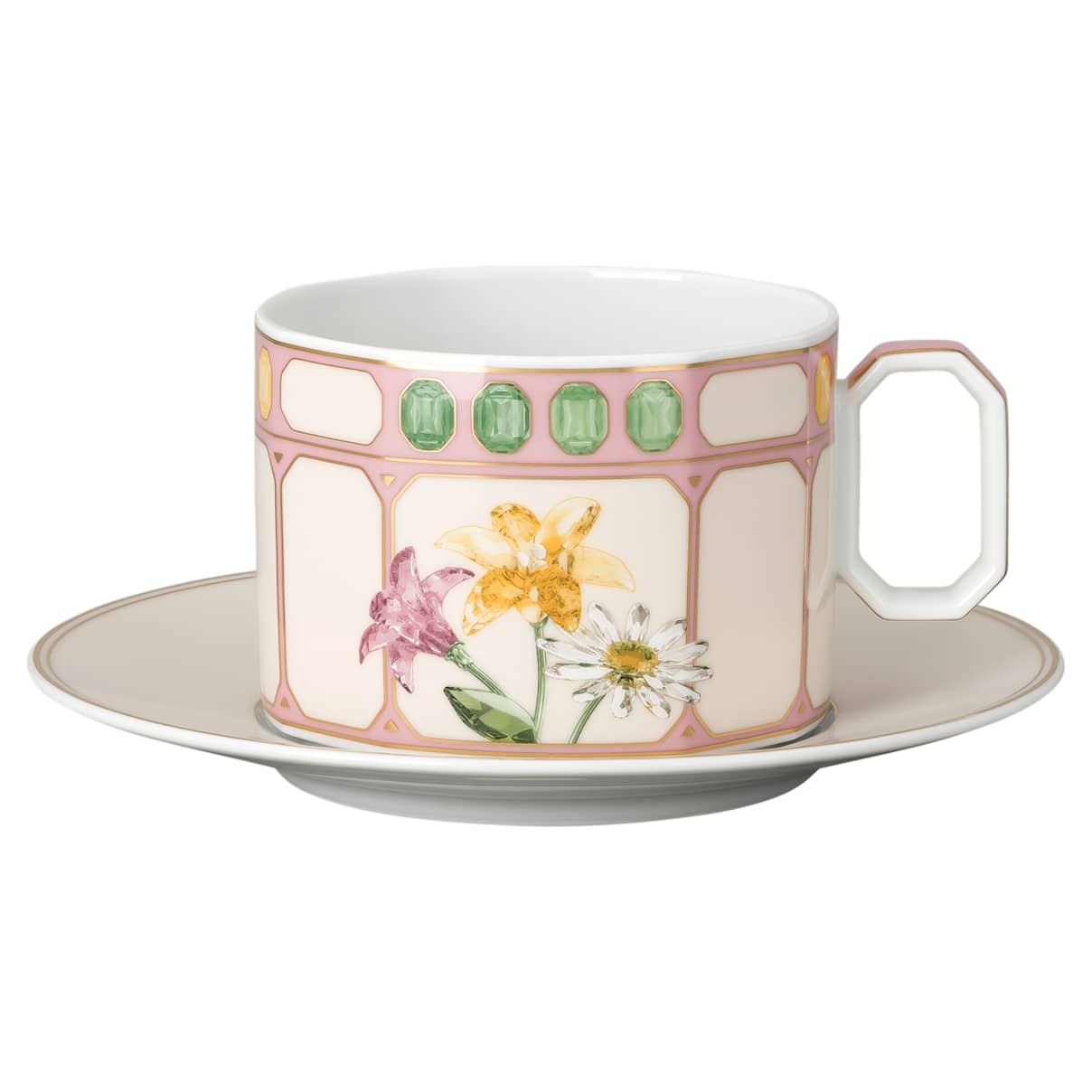 Juego de taza y plato Idyllia, Porcelana, Motivo de impresión de cristal, buqué, Multicolor