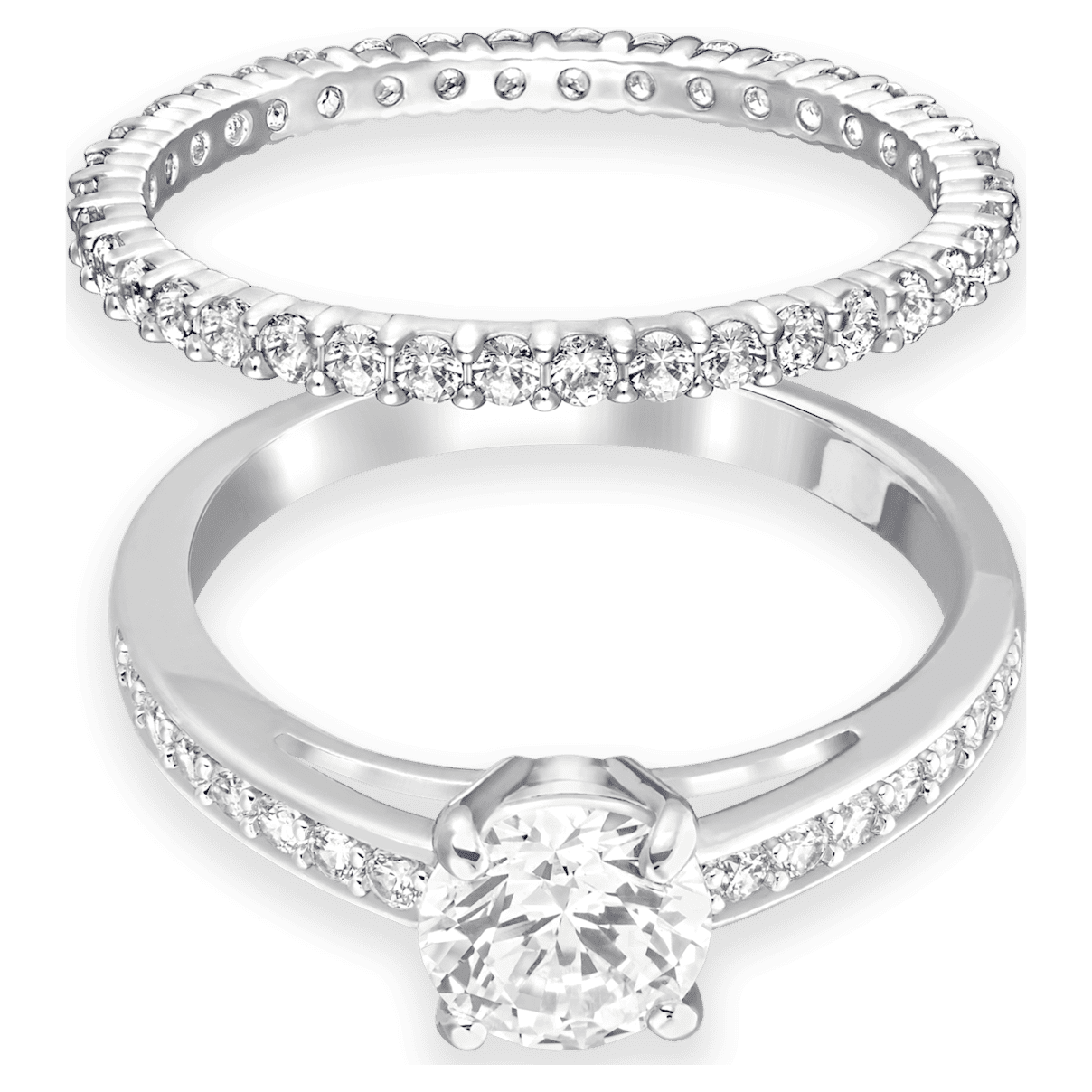 

Swarovski Attract 링, 세트(2), 라운드 컷, 파베, 화이트, 로듐 플래팅