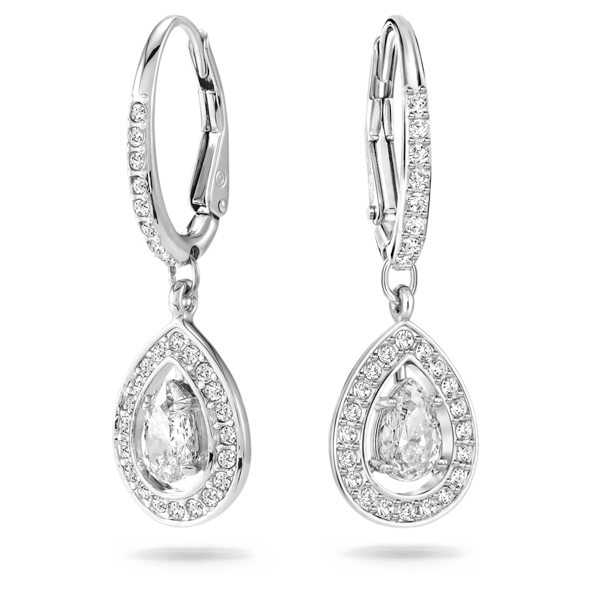 

Swarovski Angelic drop earrings, Pear cut, White, Rhodium plated