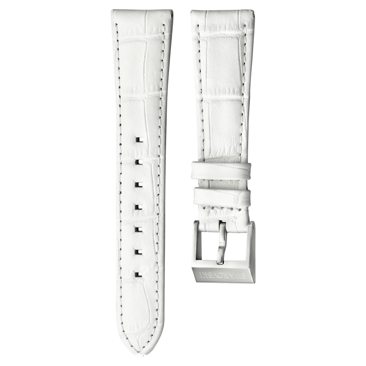 

Swarovski 18mm watch strap, Leather with stitching, White, Stainless steel