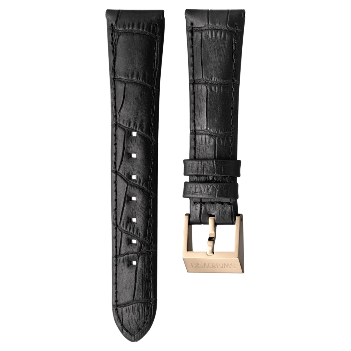 

Swarovski Cinturino per orologio 18mm, Pelle con impunture, Nero, Placcato color oro rosa