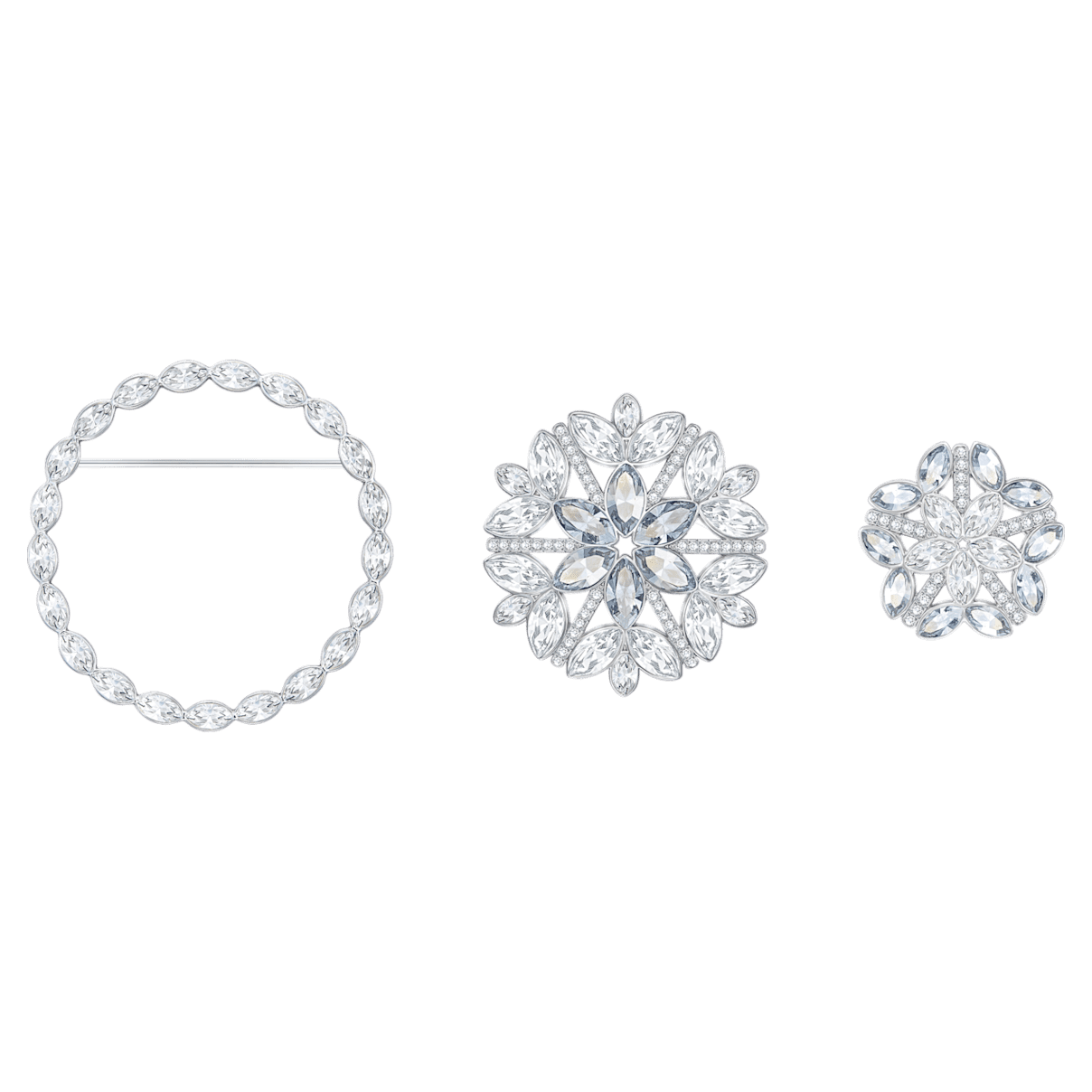 

Swarovski Ginette 브로치, 세트(3), 꽃, 화이트, 로듐 플래팅