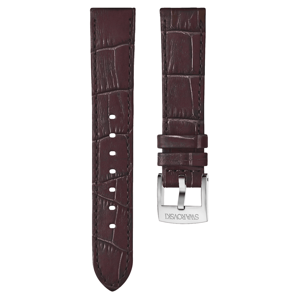 

Swarovski 18mm Uhrenarmband, Leder mit Ziernähten, Braun, Edelstahl