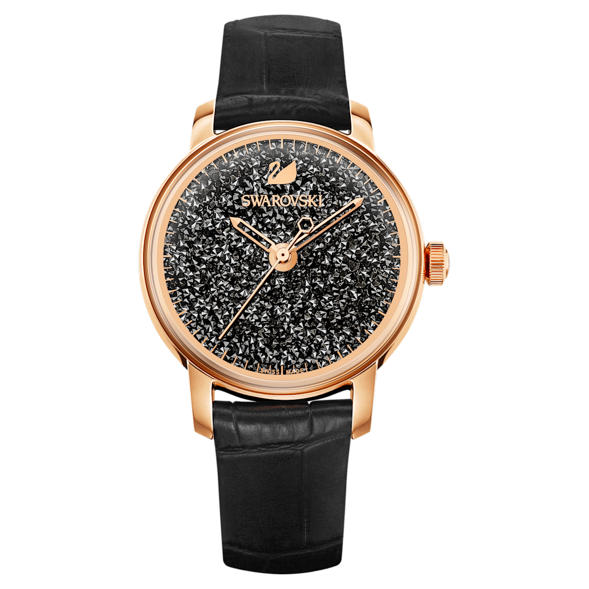 

Swarovski Crystalline Hours Uhr, Lederarmband, Schwarz, Roségoldfarbenes Finish