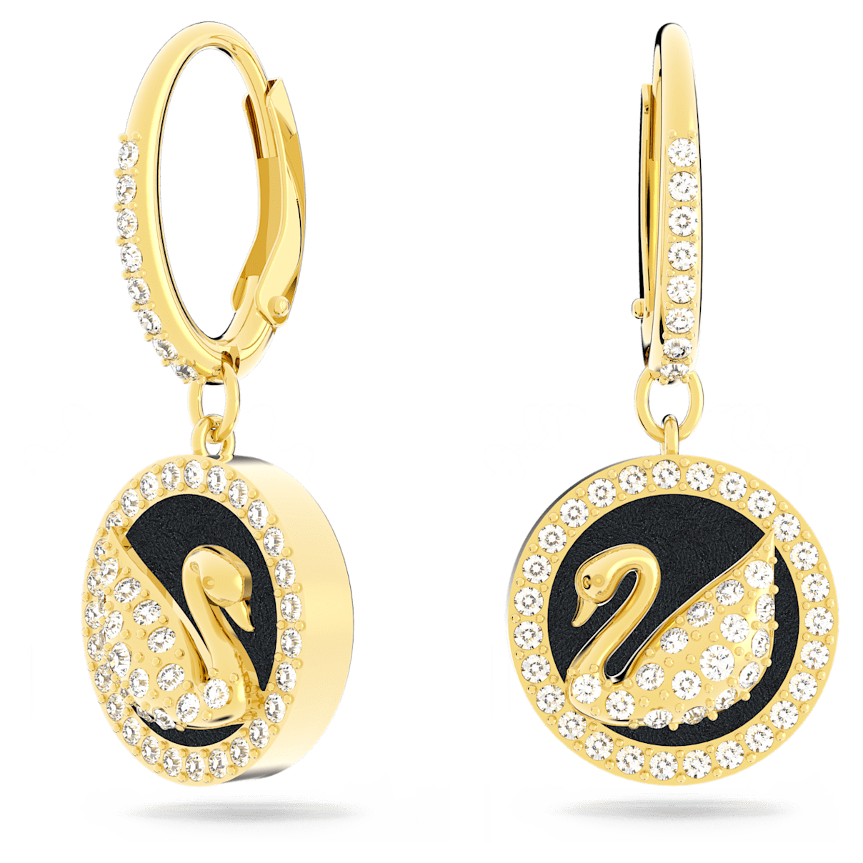 

Swarovski Leather Swan 水滴形耳环, 天鹅, 黑色, 镀金色调