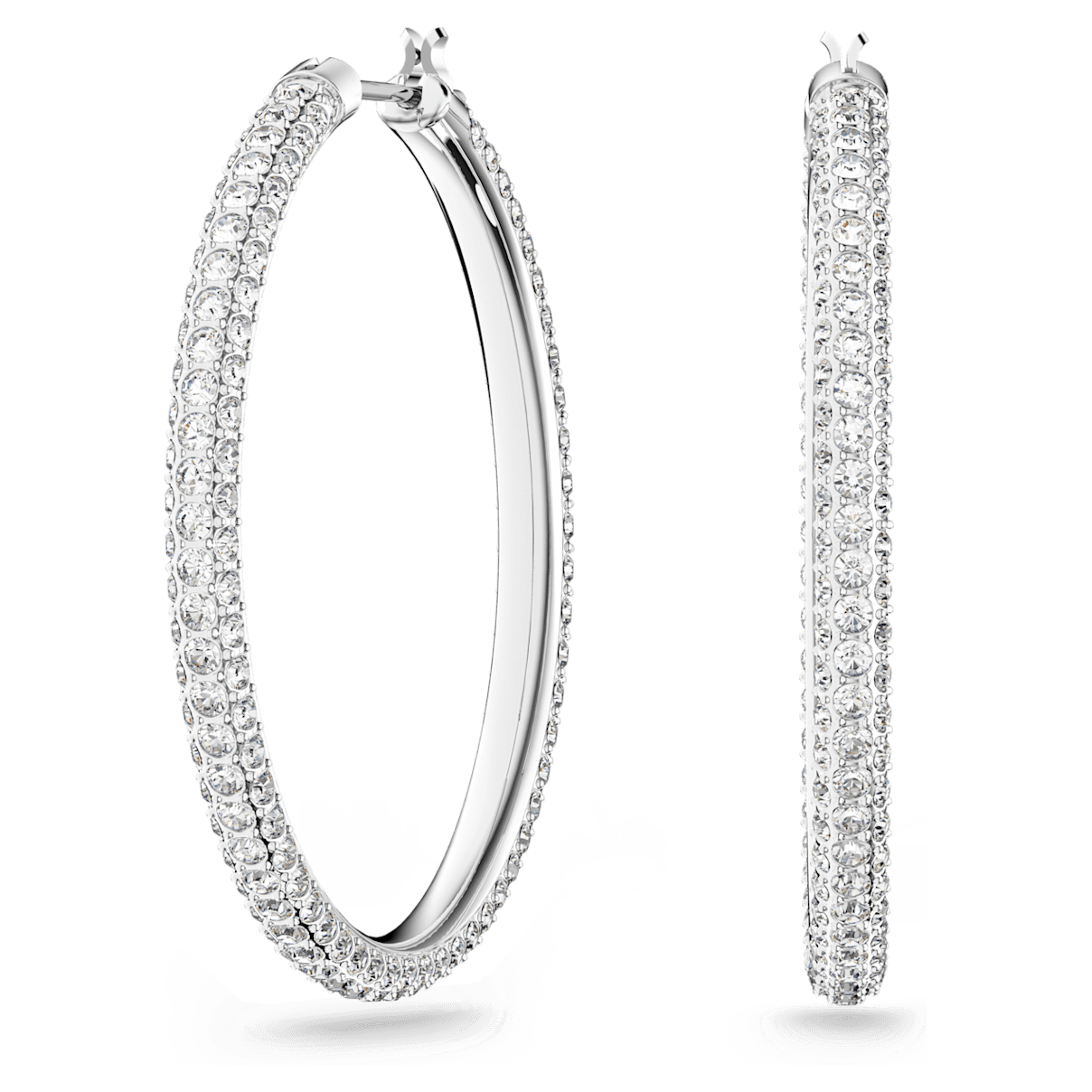 

Swarovski Stone 大圈耳环, 密镶, 大码, 白色, 镀铑