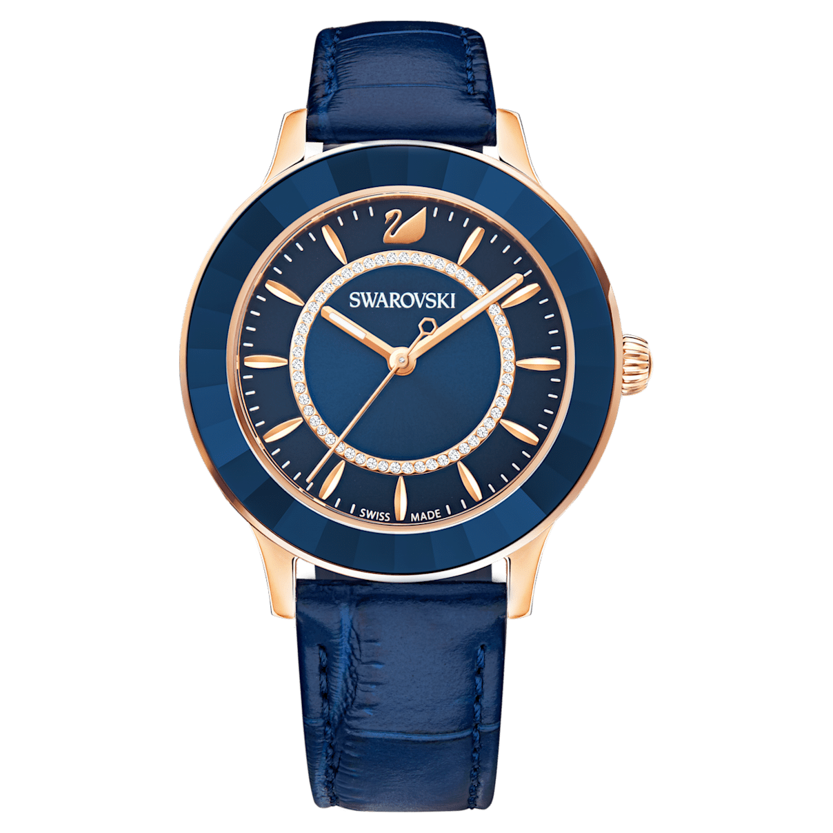 

Swarovski Octea Lux ウォッチ, レザーストラップ, ブルー, ローズゴールドトーン仕上げ