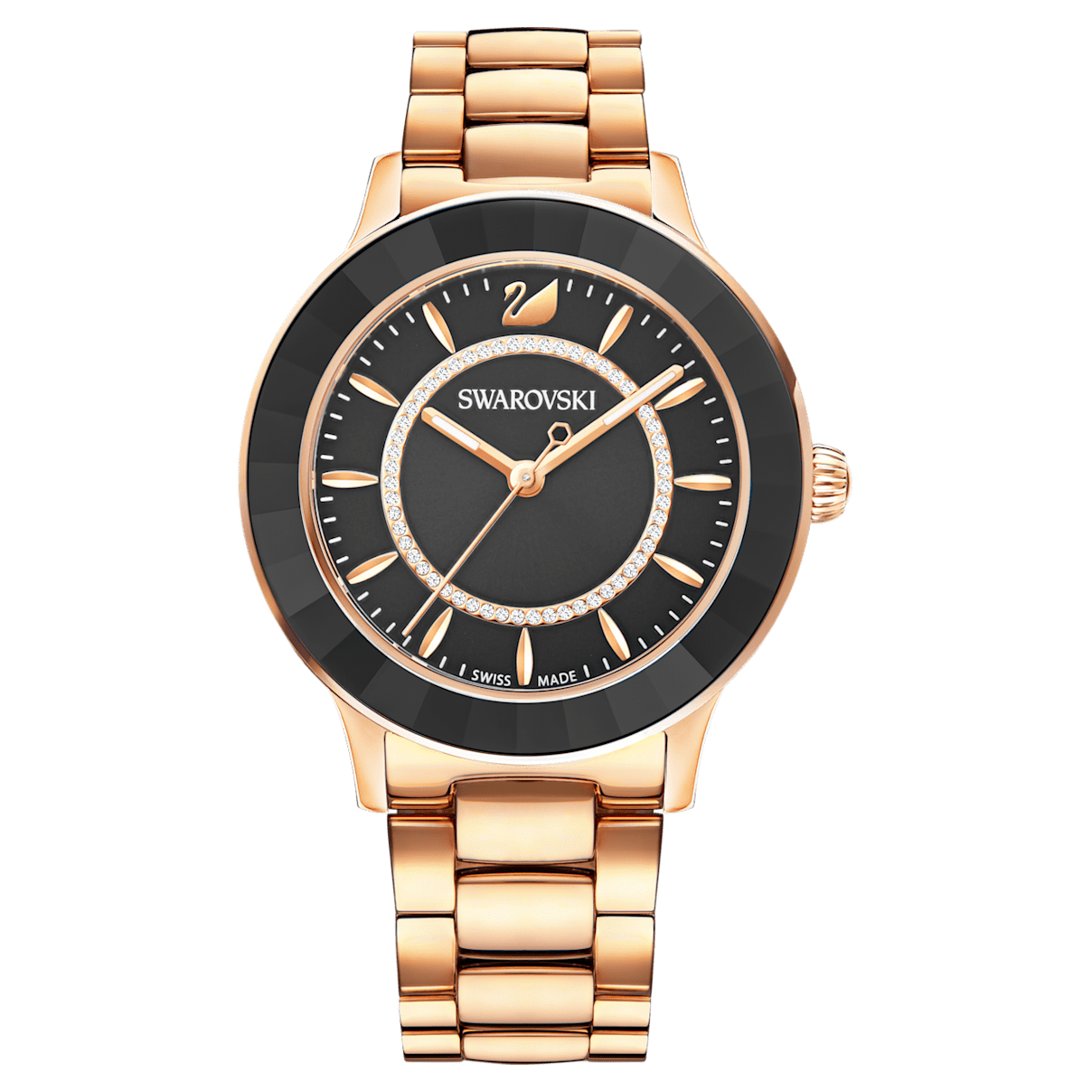 

Swarovski Octea Lux 腕表, 瑞士制造, 金属手链, 黑色, 玫瑰金色调润饰