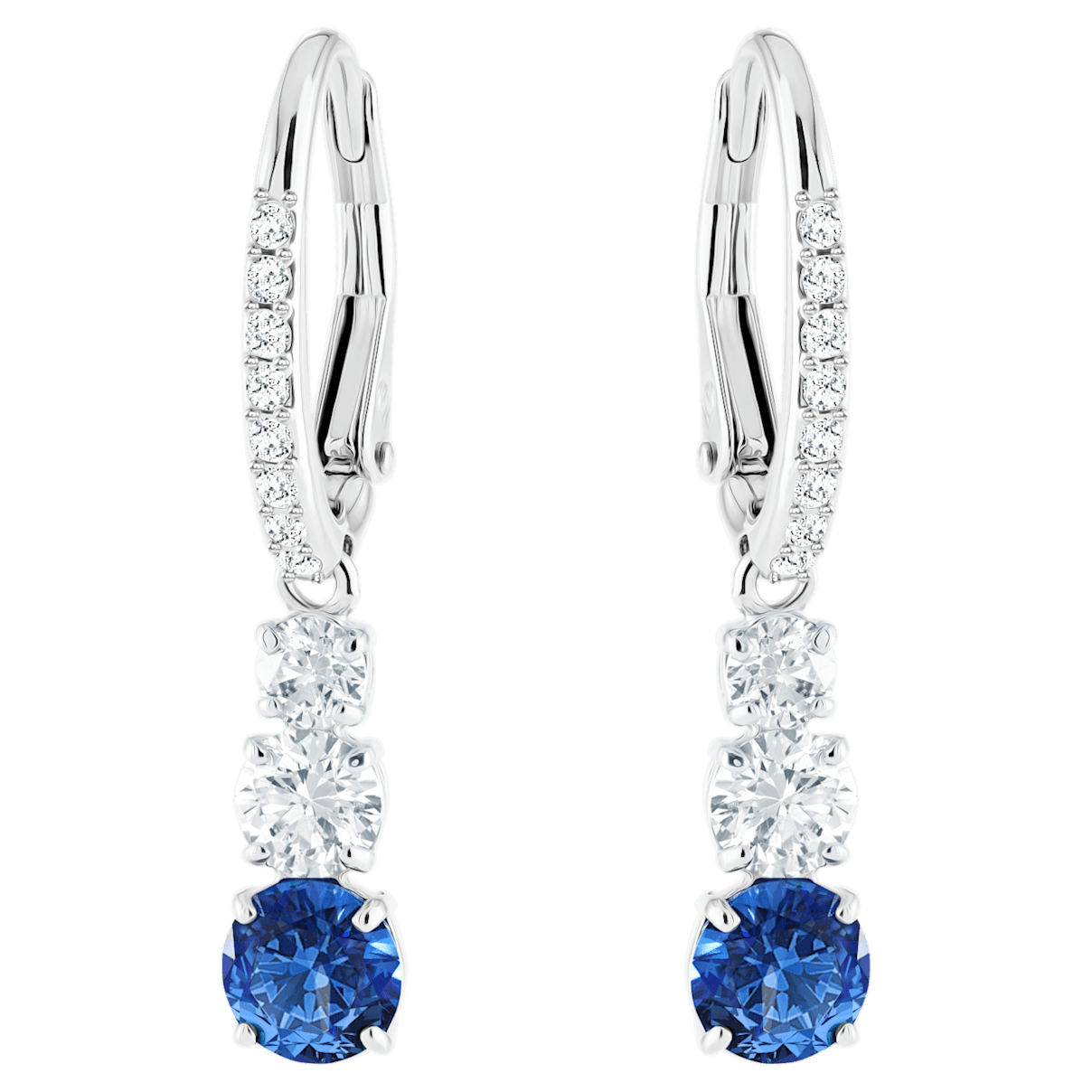 

Swarovski Attract Trilogy 水滴形耳环, 圆形切割, 蓝色, 镀铑