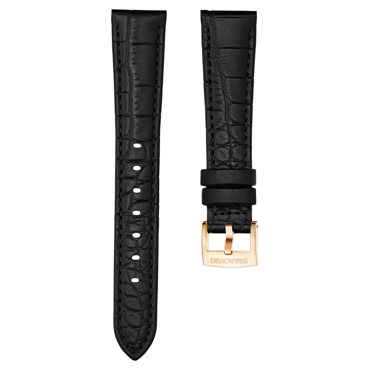 

Swarovski Pasek do zegarka 17mm, Skórzany z przeszyciami, Czarny, Powłoka w odcieniu różowego złota