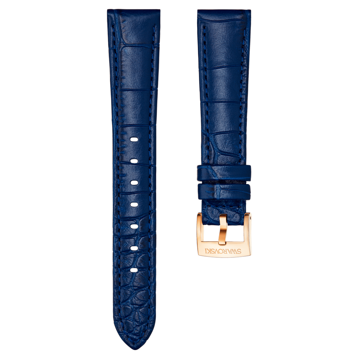 

Swarovski Pasek do zegarka 17mm, Skórzany z przeszyciami, Niebieski, Powłoka w odcieniu różowego złota