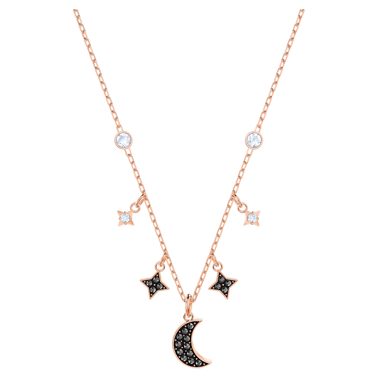 

Swarovski Symbolic 项链, 月、星, 黑色, 镀玫瑰金色调