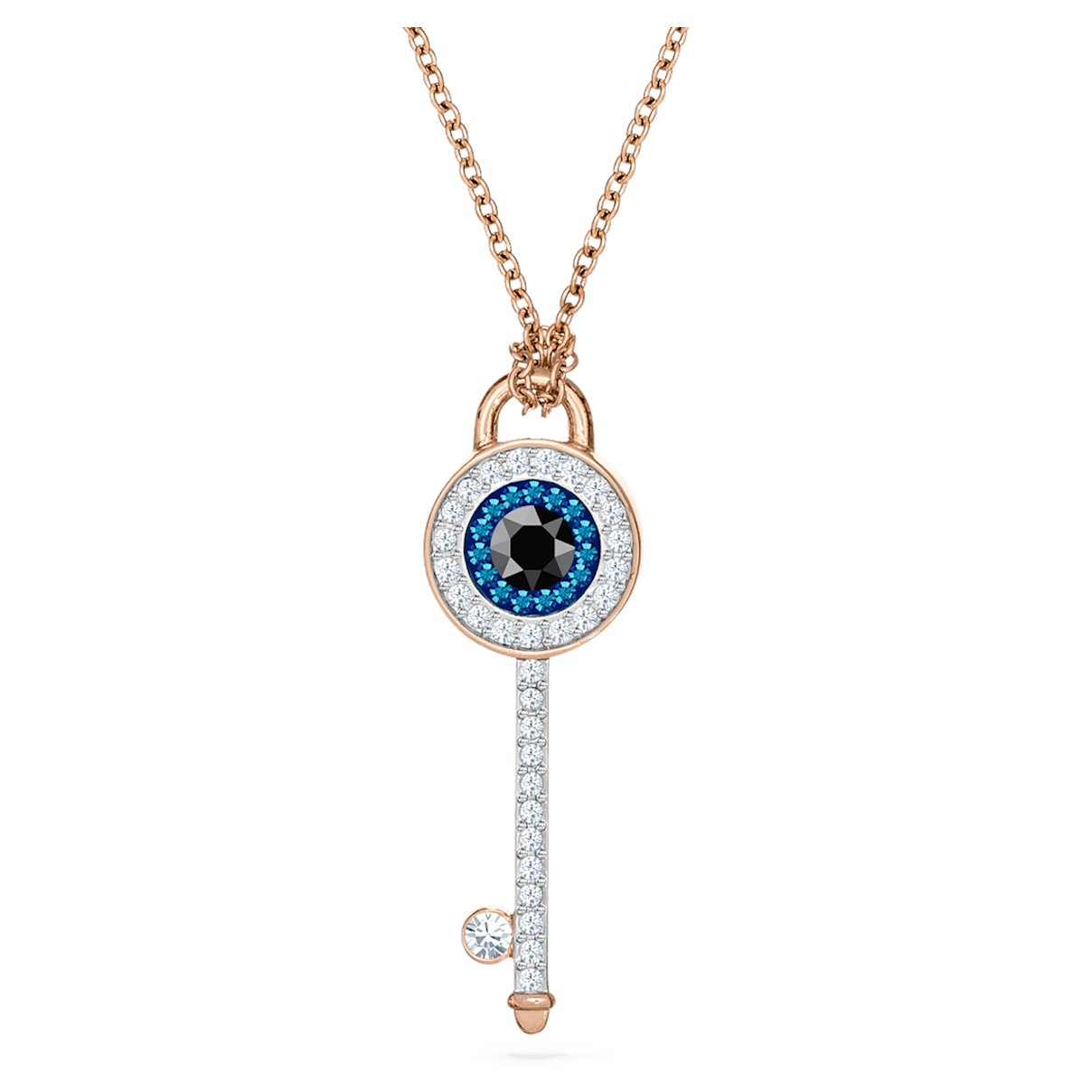 

Swarovski Symbolic 项链, 恶魔之眼和钥匙, 蓝色, 镀玫瑰金色调