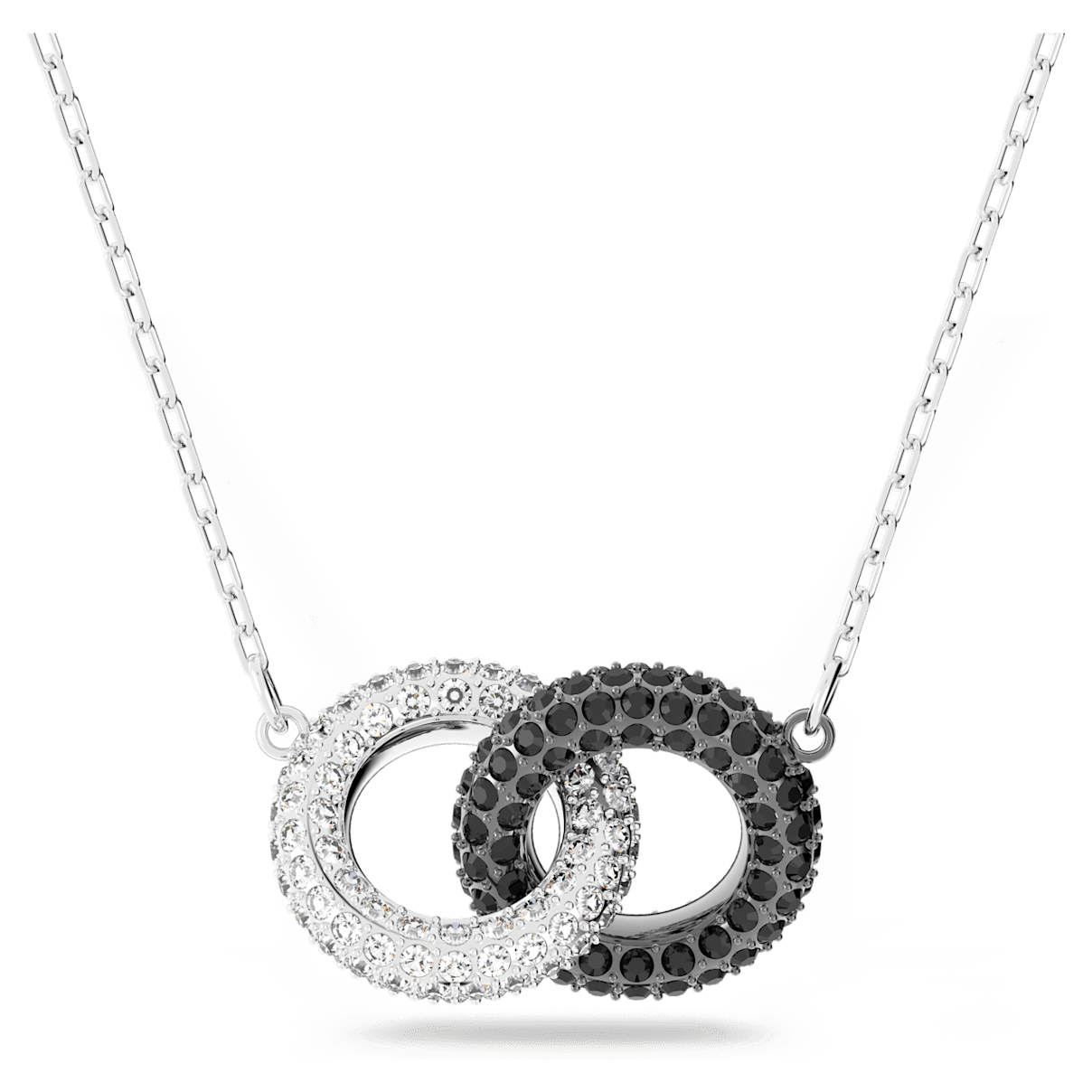 

Swarovski Stone necklace, Intertwined circles, Black, Rhodium plated