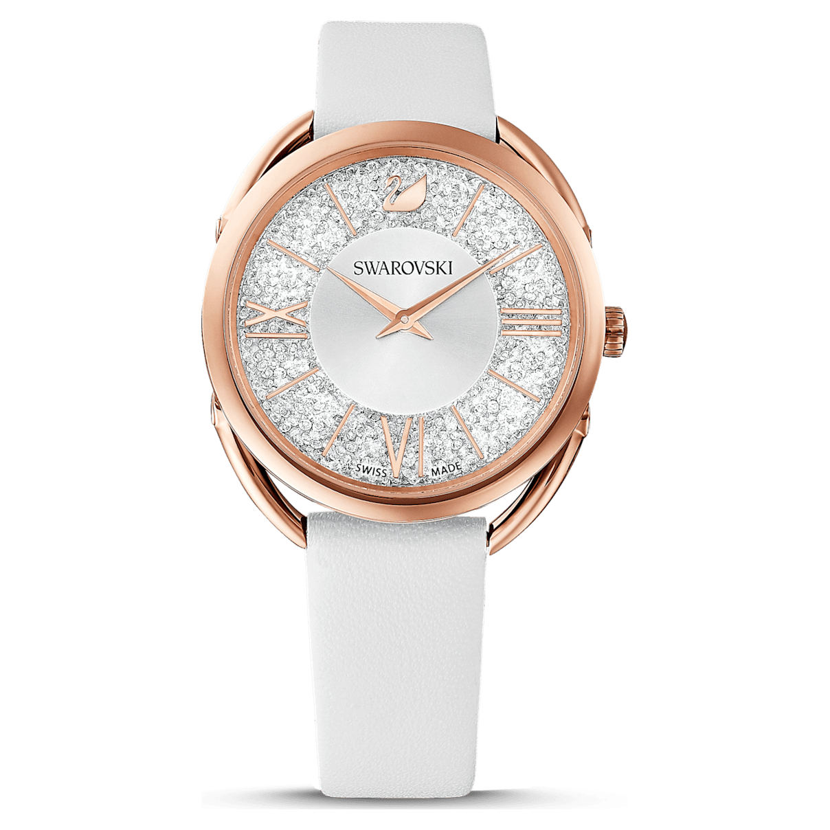 

Swarovski Crystalline Glam watch, Leather strap, White, Rose gold-tone finish