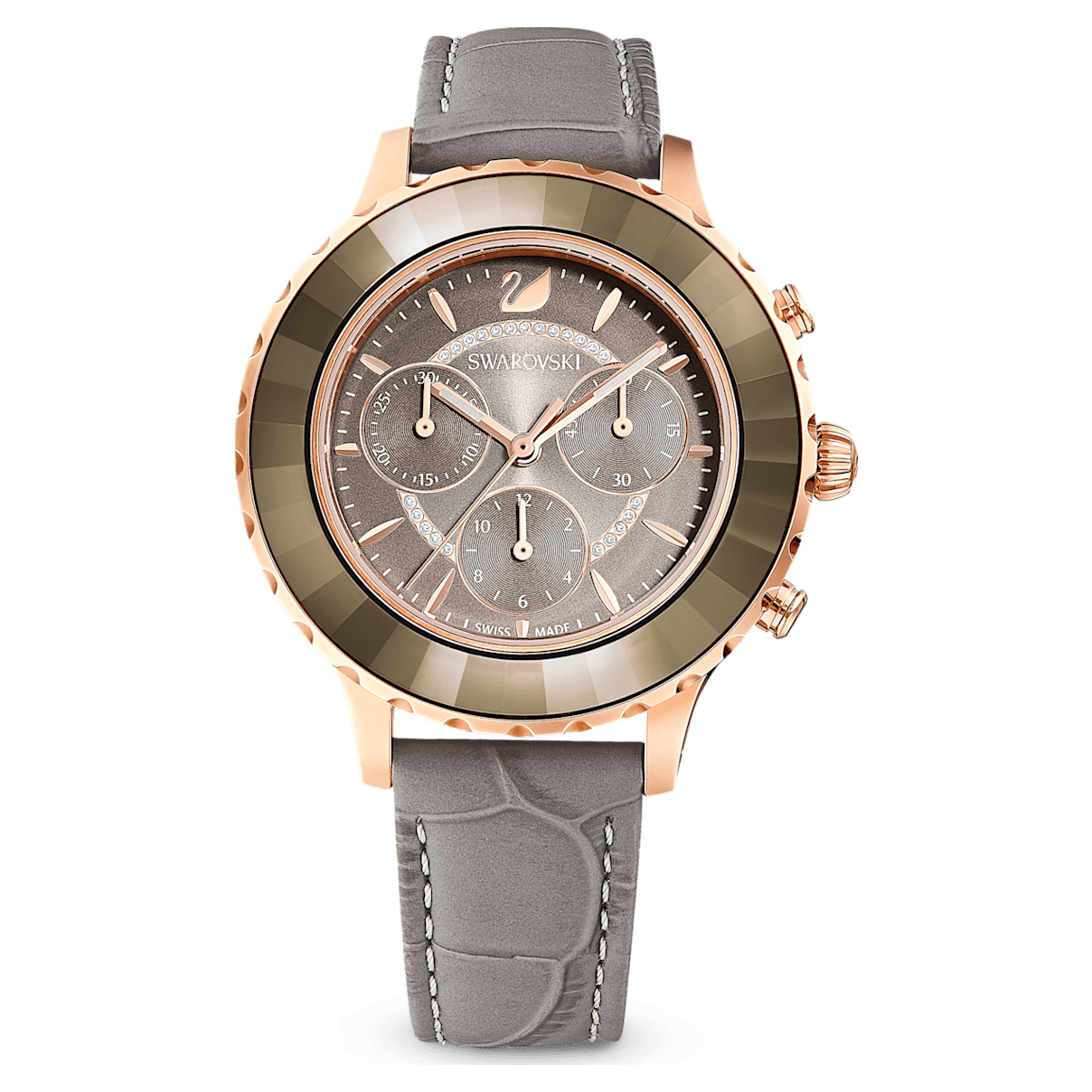 

Swarovski Octea Lux Chrono 腕表, 瑞士制造, 真皮表带, 灰色, 玫瑰金色调润饰