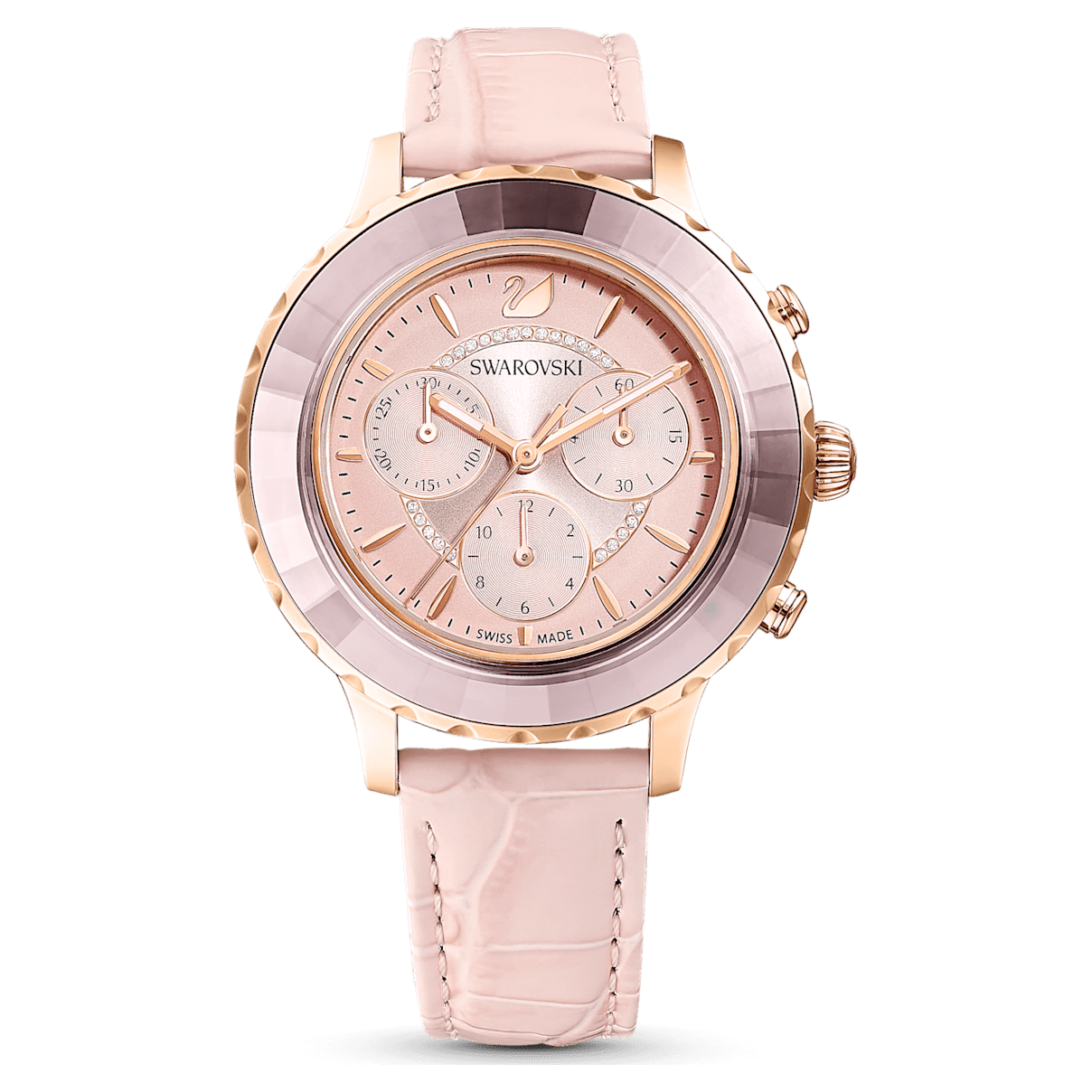 

Swarovski Octea Lux Chrono 腕表, 瑞士制造, 真皮表带, 粉红色, 玫瑰金色调润饰