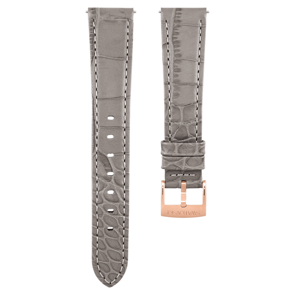 

Swarovski Correa de reloj 17mm, Piel con costura, Marrón grisáceo, Baño tono oro rosa