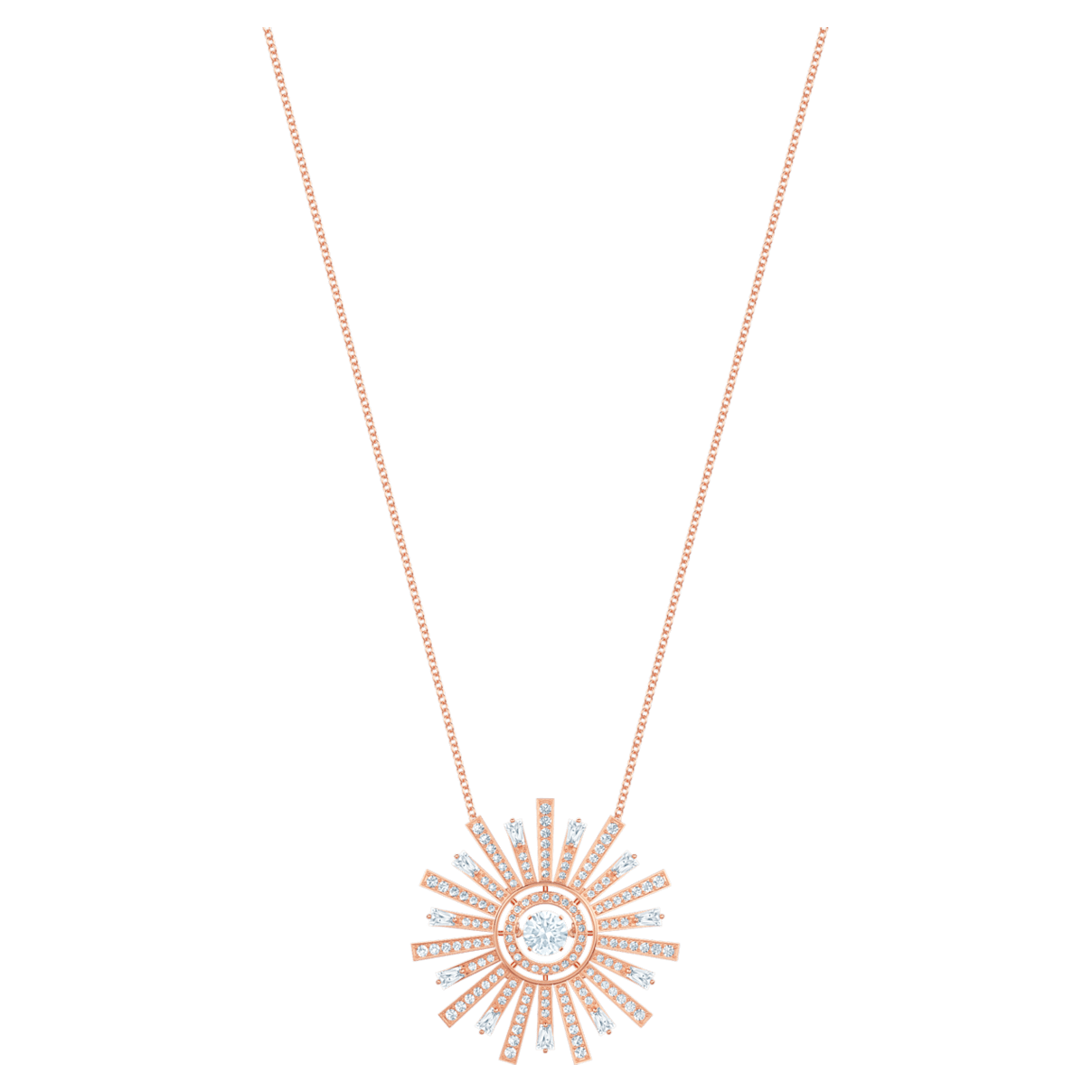 

Swarovski Sunshine necklace, Sun, Long, White, Rose gold-tone plated