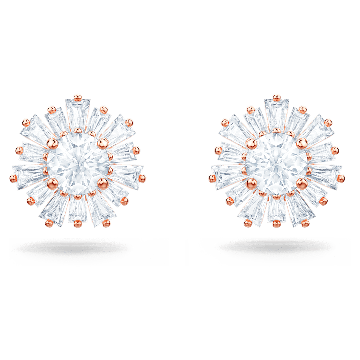 

Swarovski Sunshine 耳钉, 混合切割, 太阳, 白色, 镀玫瑰金色调