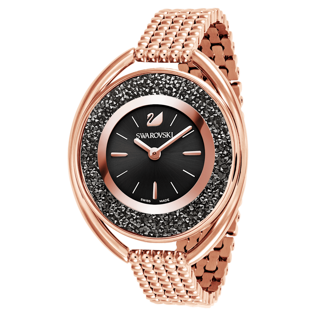 

Swarovski Crystalline Oval ウォッチ, メタルブレスレット, ブラック, ローズゴールドトーン仕上げ