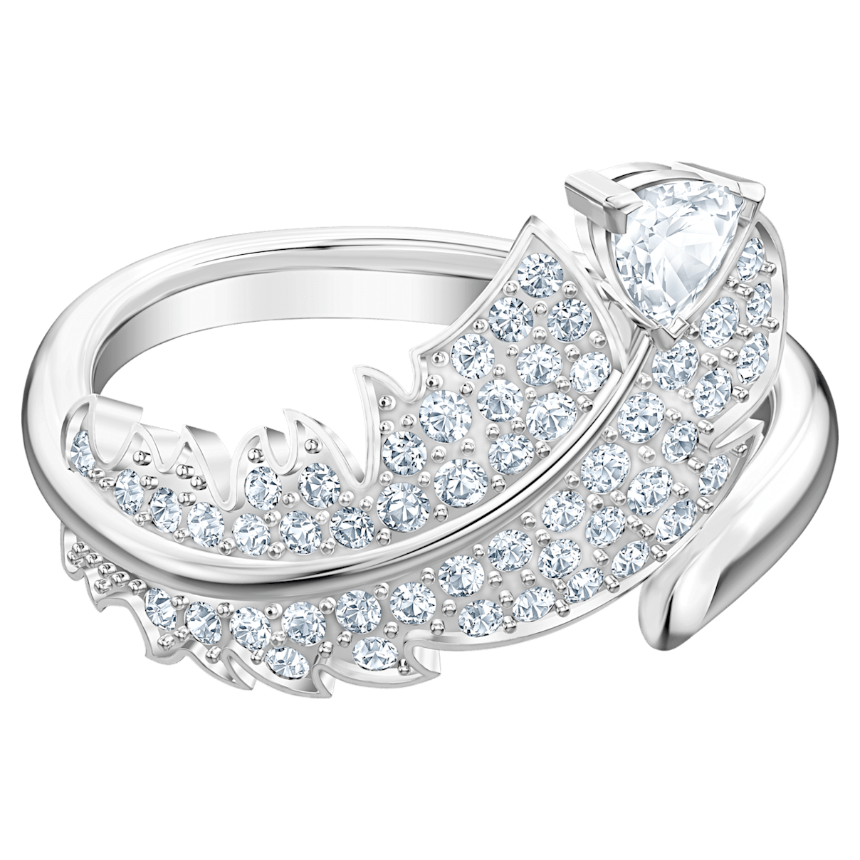

Swarovski Nice motif ring, Feather, White, Rhodium plated