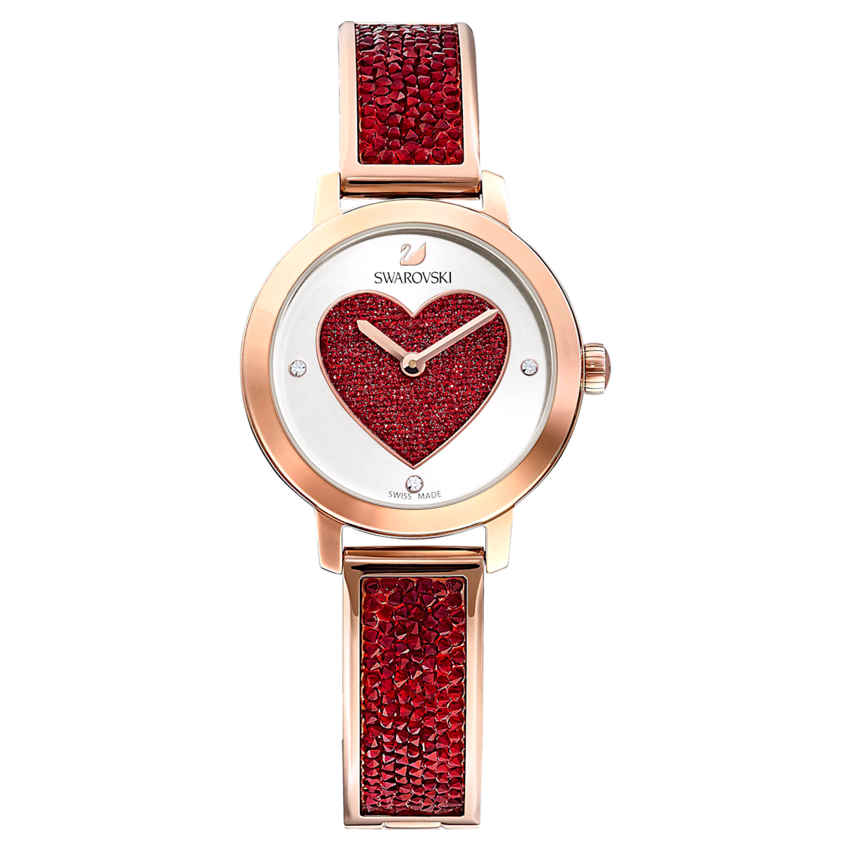 

Swarovski Cosmic Rock 腕表, 心形, 金属手链, 红色, 玫瑰金色调润饰