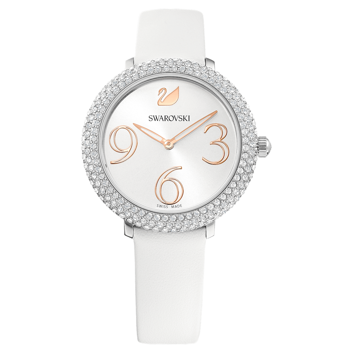 

Swarovski Zegarek Crystal Frost, pasek ze skóry, biały, stal nierdzewna