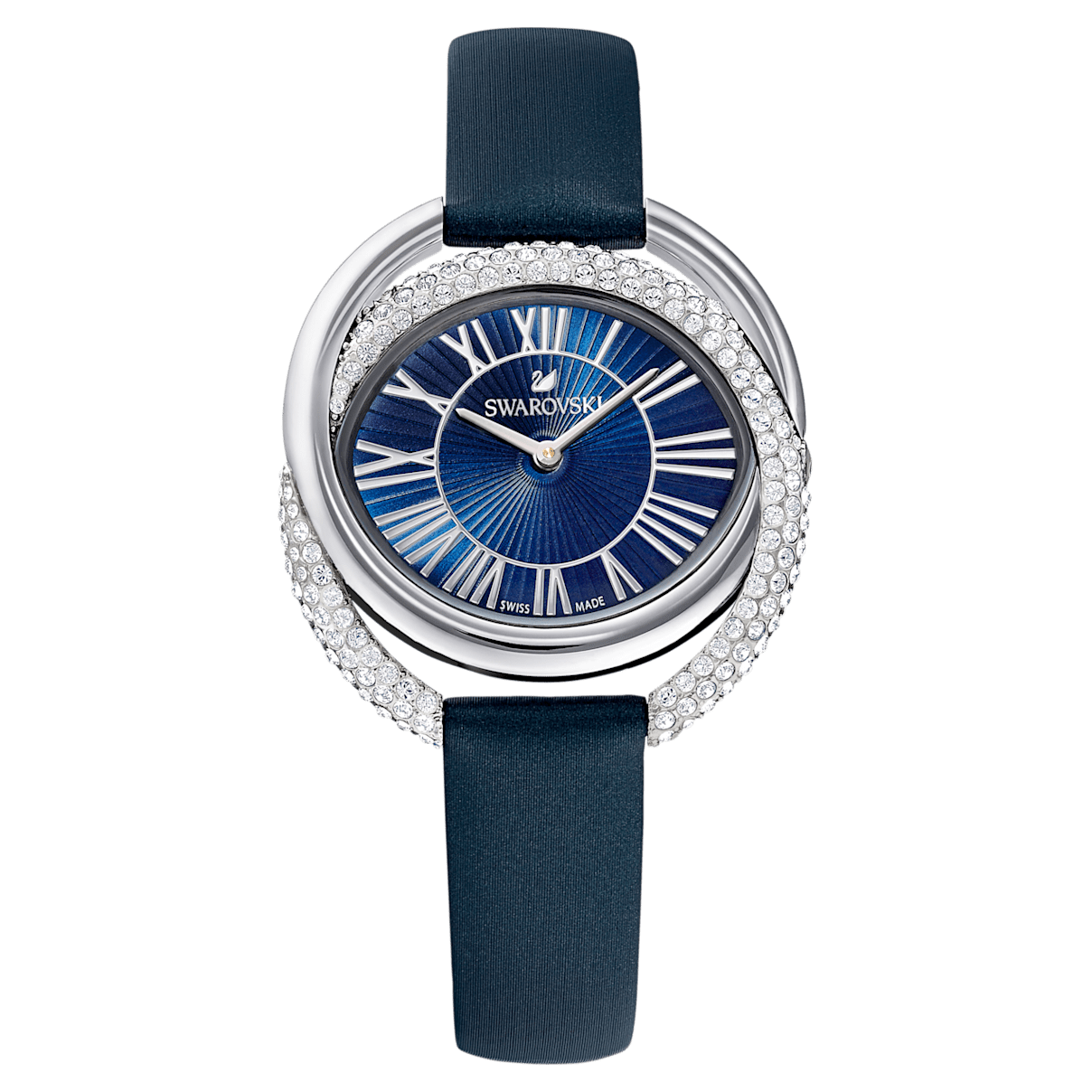 

Swarovski Duo watch, Leather strap, Blue, Stainless steel