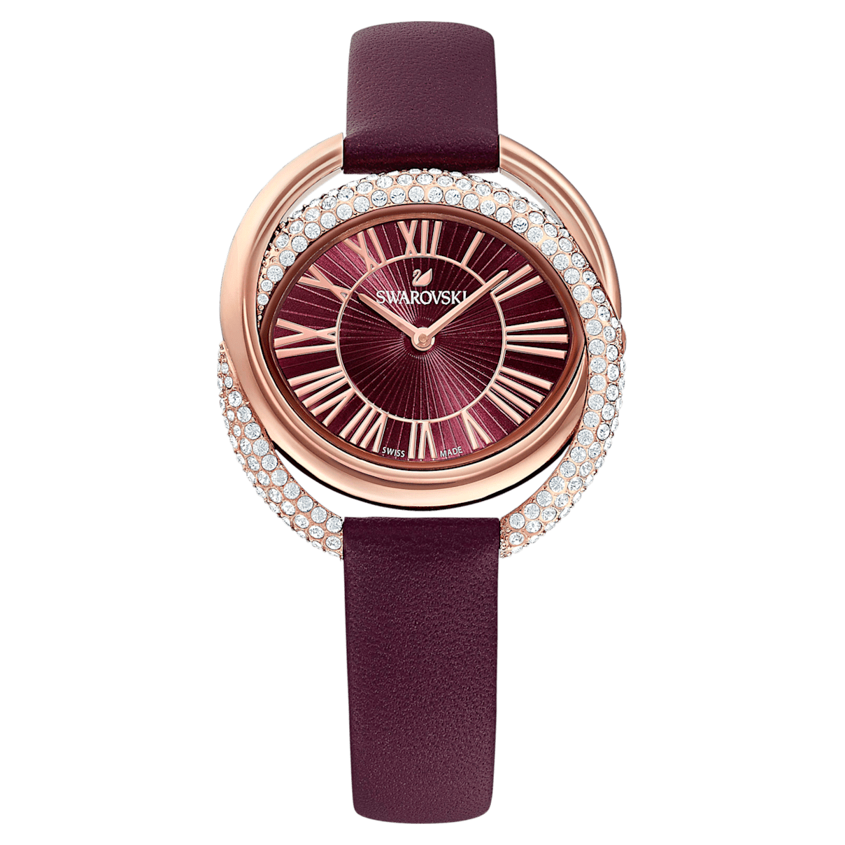 

Swarovski Duo watch, Leather strap, Red, Rose gold-tone finish