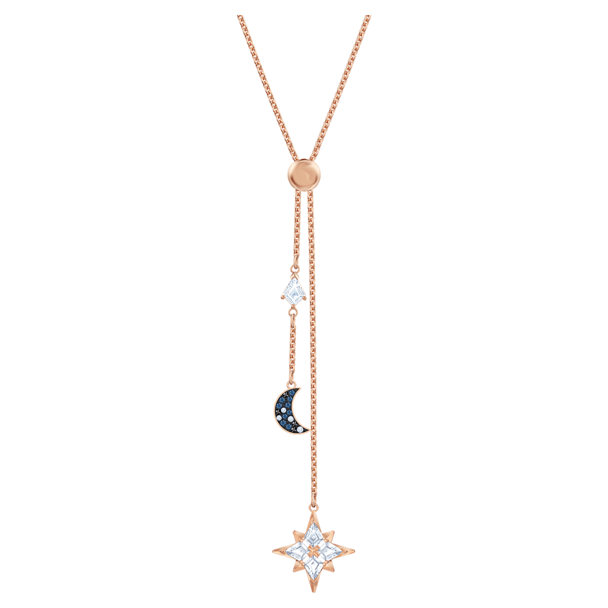 

Swarovski Symbolic Y字型ネックレス, 月亮和星星, ブルー, ローズゴールドトーン・プレーティング
