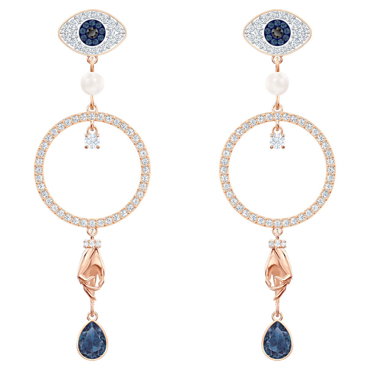 

Swarovski Symbolic hoop earrings, Evil eye, Blue, Rose gold-tone plated