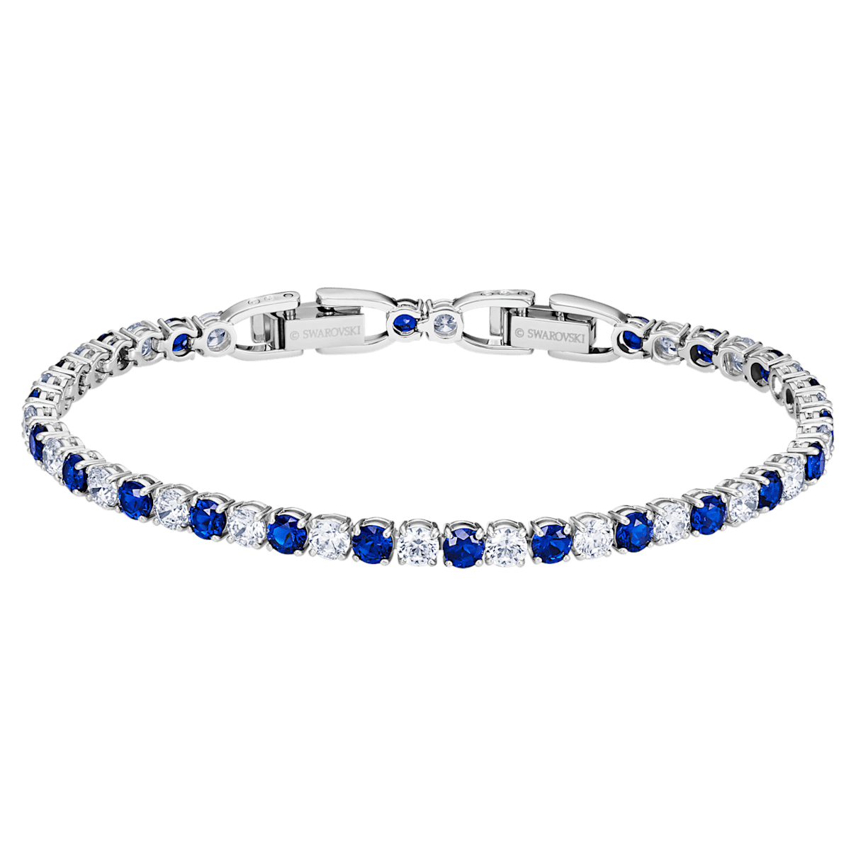 

Swarovski Tennis Deluxe ブレスレット, ラウンドカット, ブルー, ロジウム・プレーティング