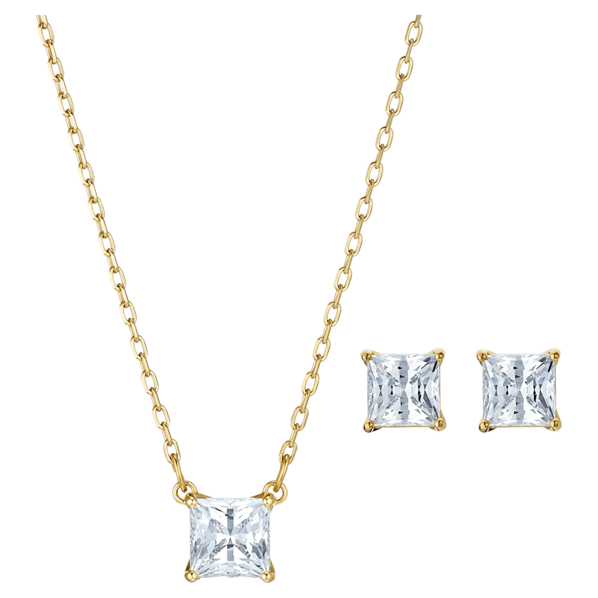 

Swarovski Attract set, Square cut, White, Gold-tone plated