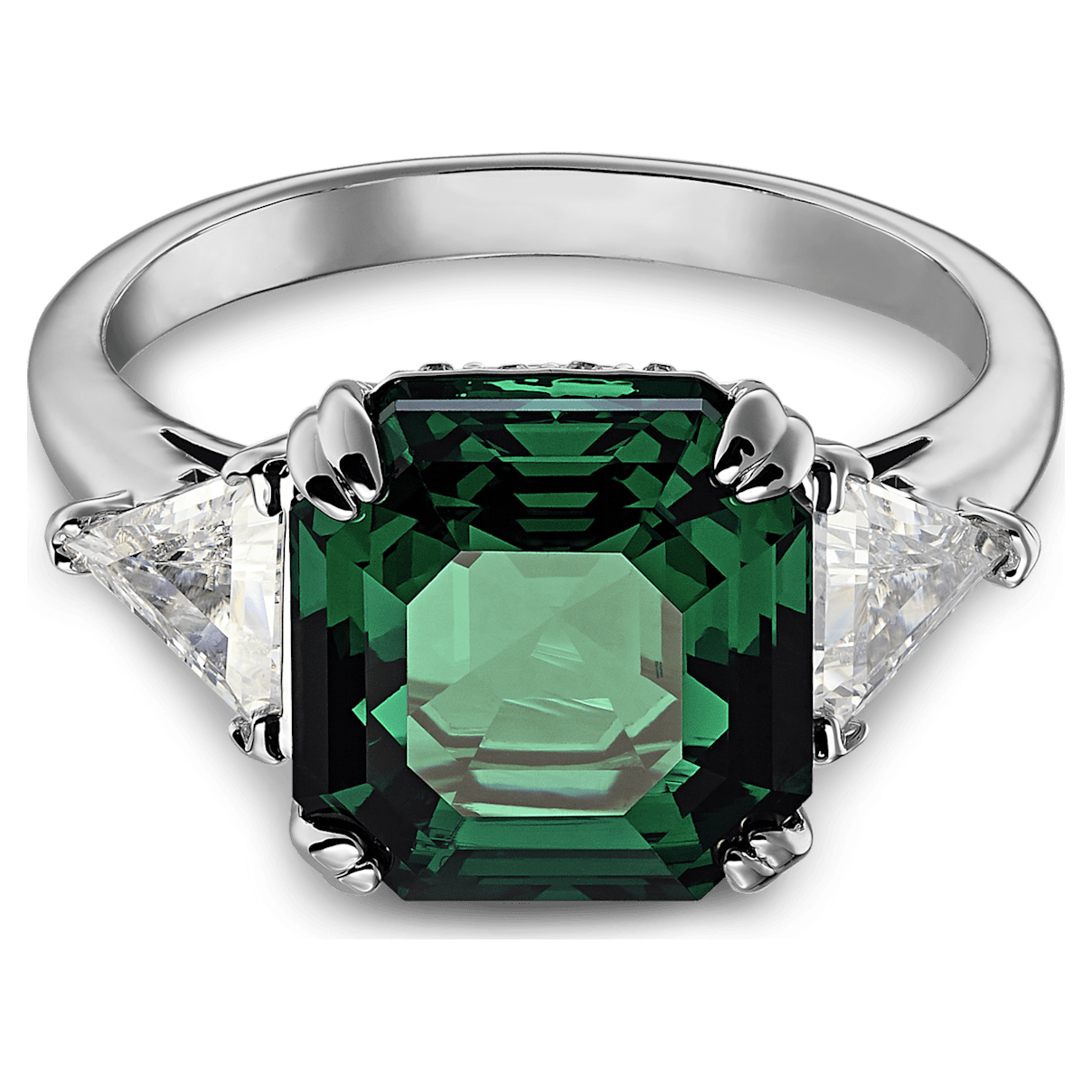 

Swarovski Attract Trilogy cocktail ring, Octagon cut, Green, Rhodium plated
