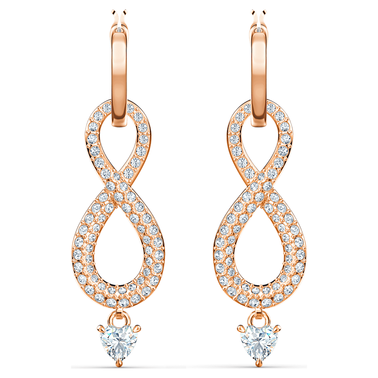 

Swarovski Infinity drop earrings, Infinity, White, Rose gold-tone plated