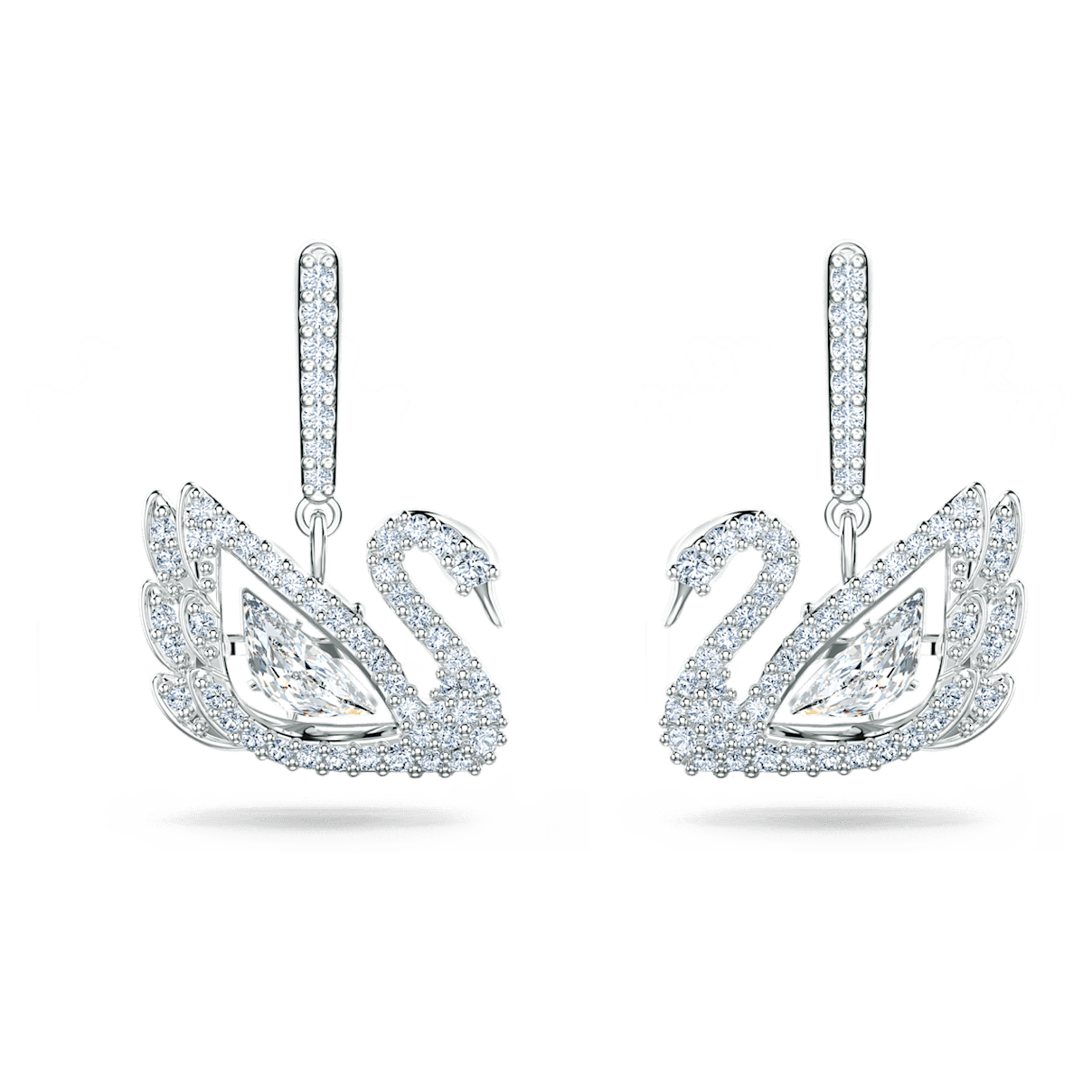 

Swarovski Dancing Swan 水滴形耳环, 天鹅, 白色, 镀铑