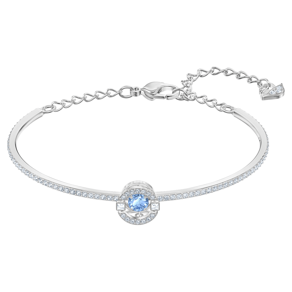 Swarovski Sparkling Dance bangle, Blue, Rhodium plated