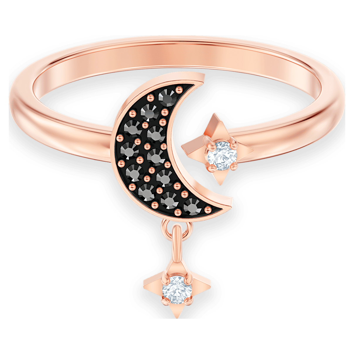 

Swarovski Symbolic 开口戒指, 月、星, 黑色, 镀玫瑰金色调